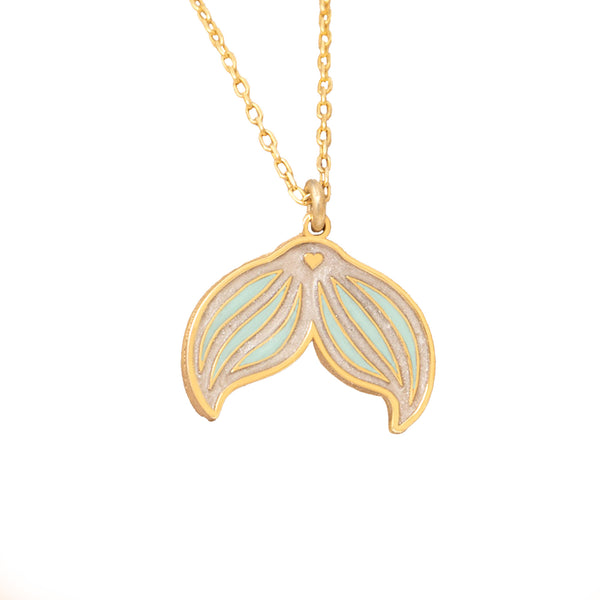 925 Sterling Silver Whale Tail Necklace Mother Of Pearl Embroidered