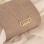 925 Sterling Silver 14K Solid Gold Minimalist Rectangle Name Necklace